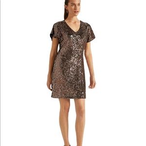 Sequinned Cocktail 🍸 Dress in Copper with flutter sleeve and fitted lining